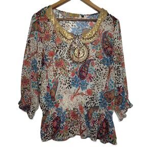 Women's Valerie Stevens Petite Women's Multicolor Blouse Tunic Top L